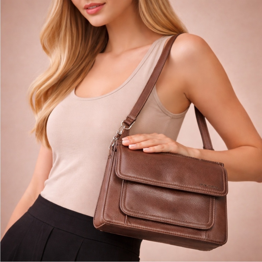 Fossil Brown Leather Crossbody Bag Vintage Style Genuine Leather Shoulder
